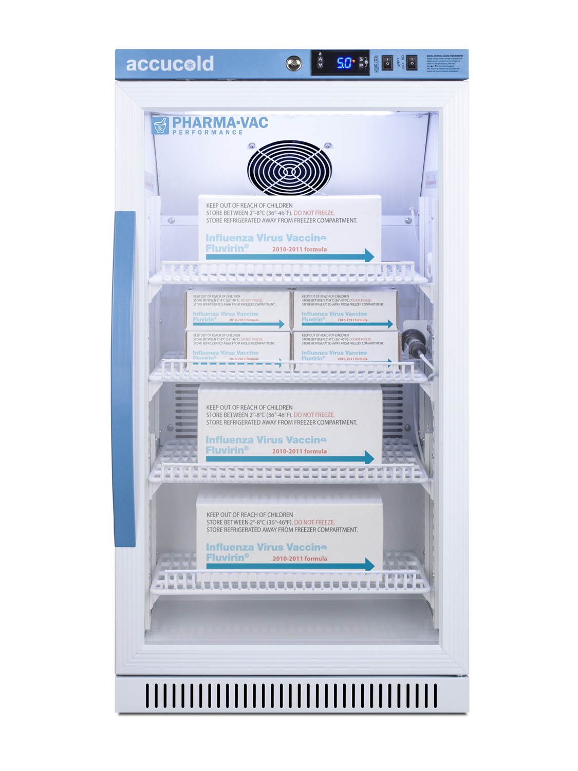 Performance series Pharma-Vac 2.83 cu.ft. ADA height glass door commercial all-refrigerator for the display and refrigeration of vaccines; designed for freestanding or recessed installation